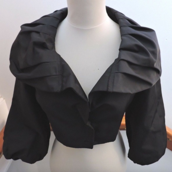NWT $258 BCBGMAXAZRIA STUNNING EVENING JACKET BLACK SHRUG CROP XXS - Picture 2 of 7